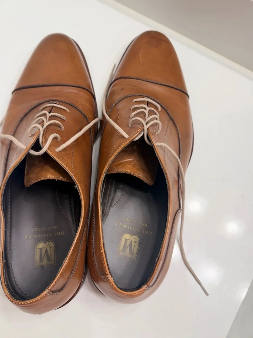 Bruno Magli Cognac Brown Leather Cap-Toe Oxfords